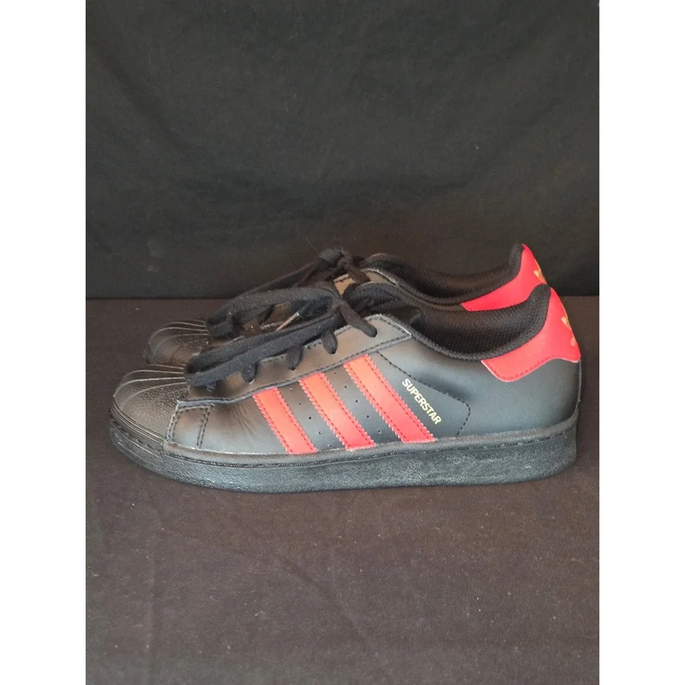 Adidas Superstar Kids Size 3 Sneakers Black‎ Red Stripe Classic Shoes Casual